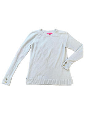 Lilly Pulitzer Ivory Chenille Knit Sweater Top Long Sleeve Pineapple Button XS